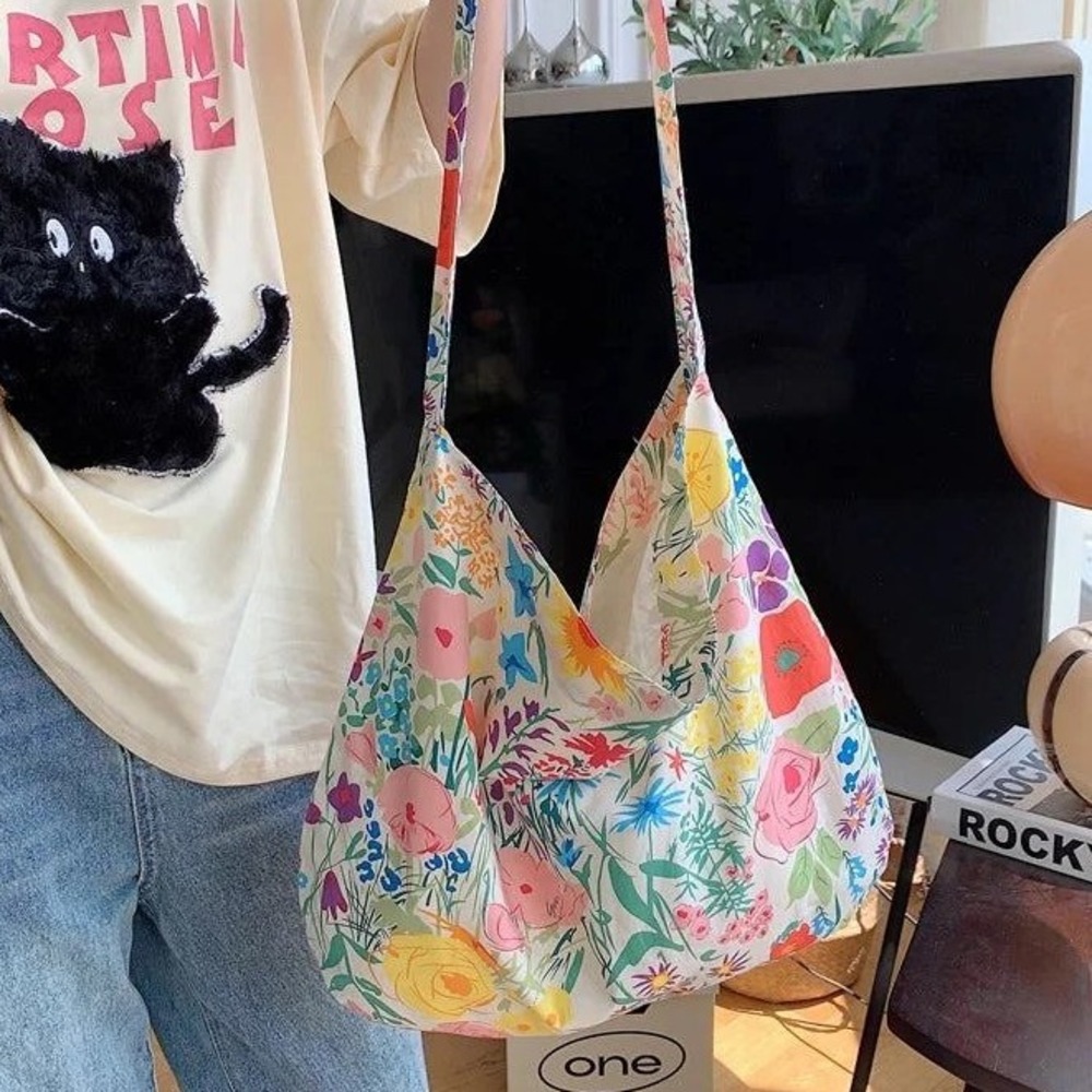 Floral Hobo Bag Large Capacity Shoulder Bag Cute Print Satchel‎ Tote